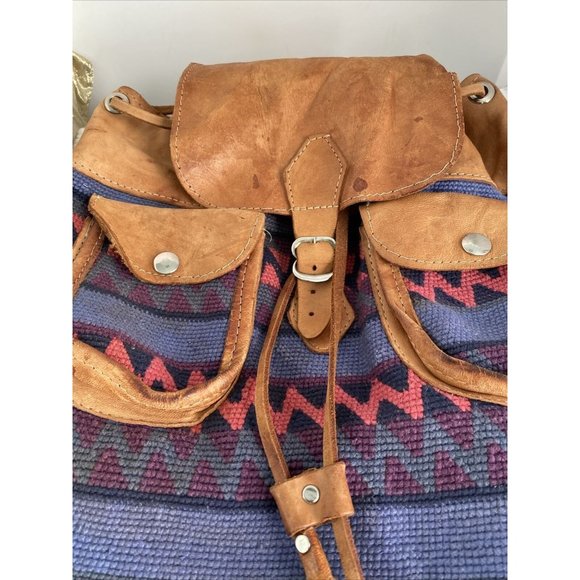 Backpack Hoho Woven textile cow hide double pocket  Backpack Boho 14”-13” 5.5” main image 12